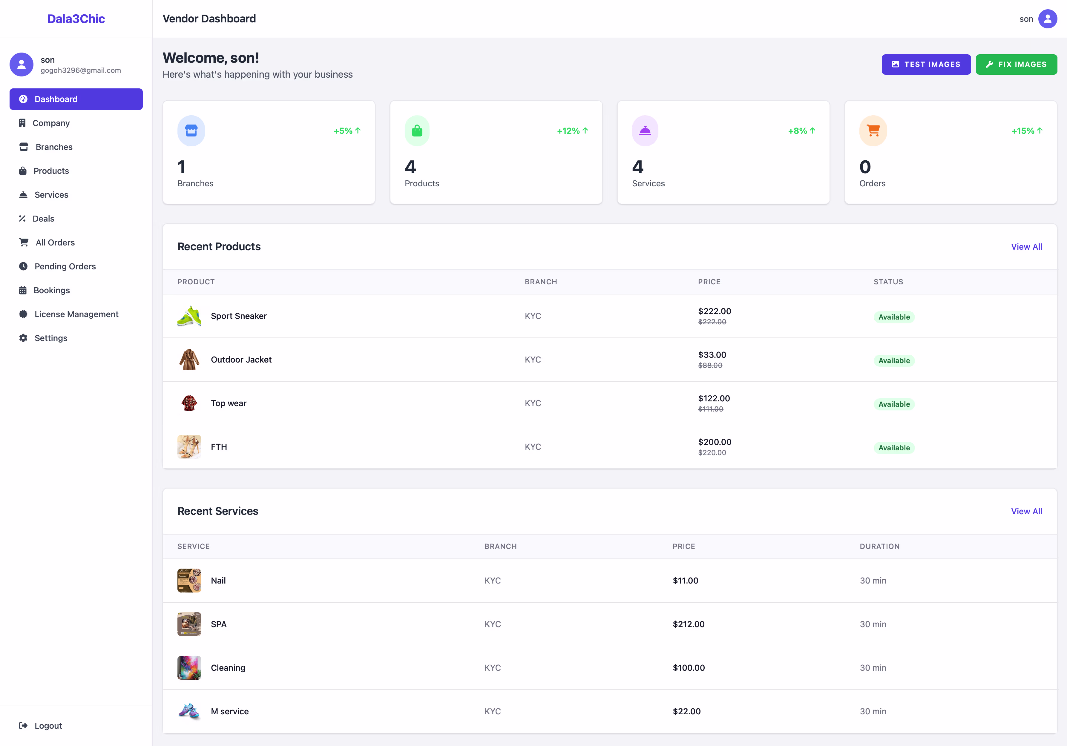 Dala3Chic Vendor Dashboard